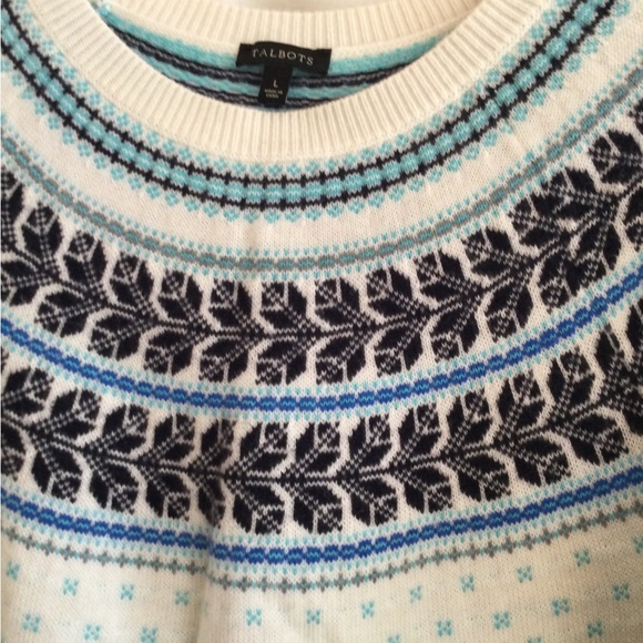 Talbots Crewneck Sweater Size Large in cream, Aqua, Brown, Gray - Picture 4 of 5